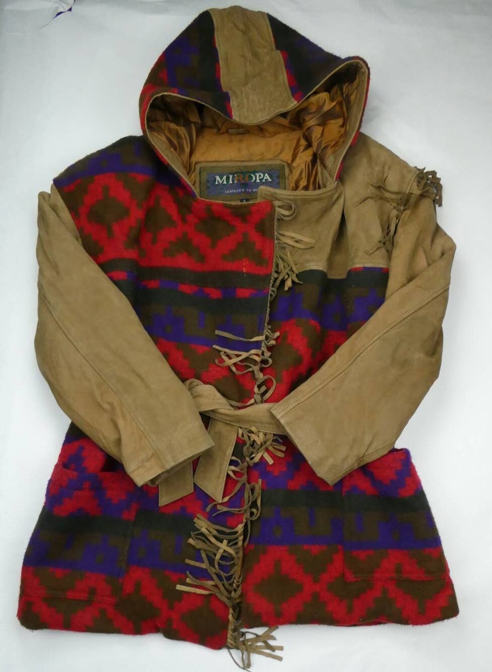 vintage Miropa Wool & Leather Aztec print coat, Pendleton Like, size: small